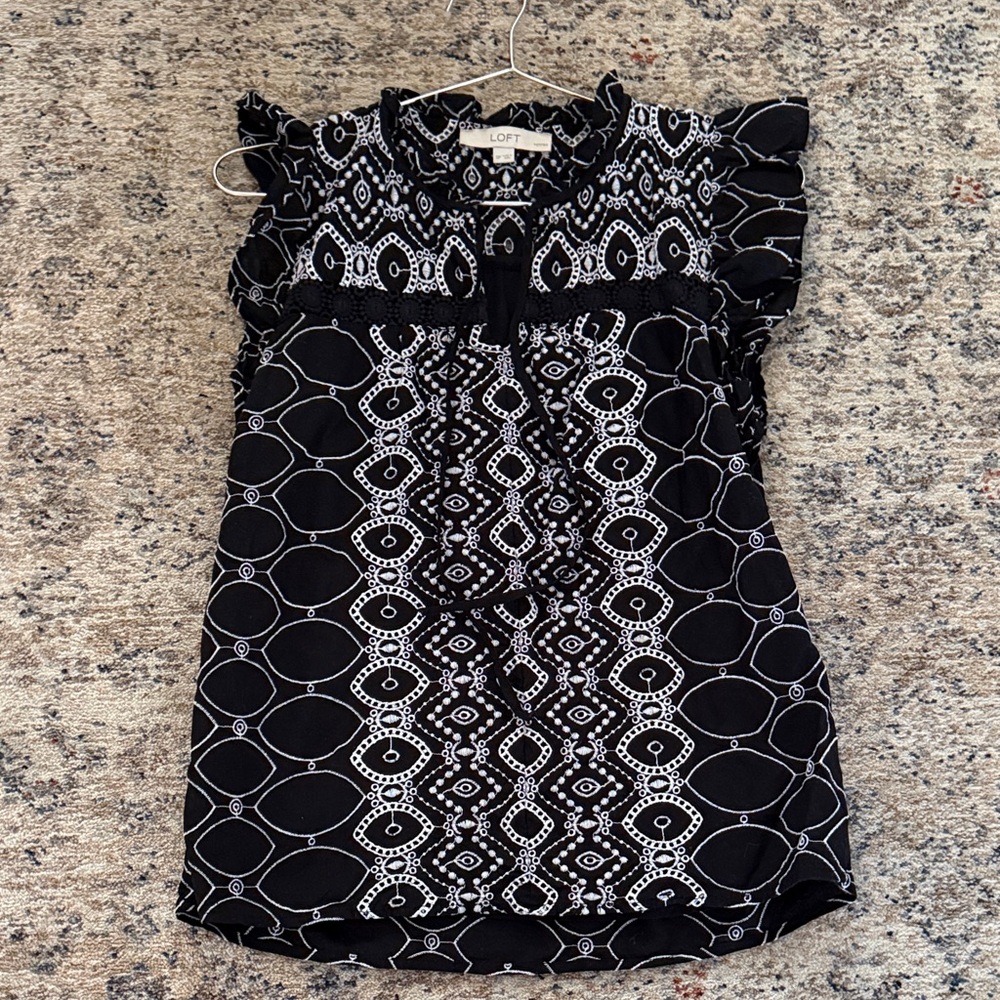 LOFT Eyelet Black and White Blouse